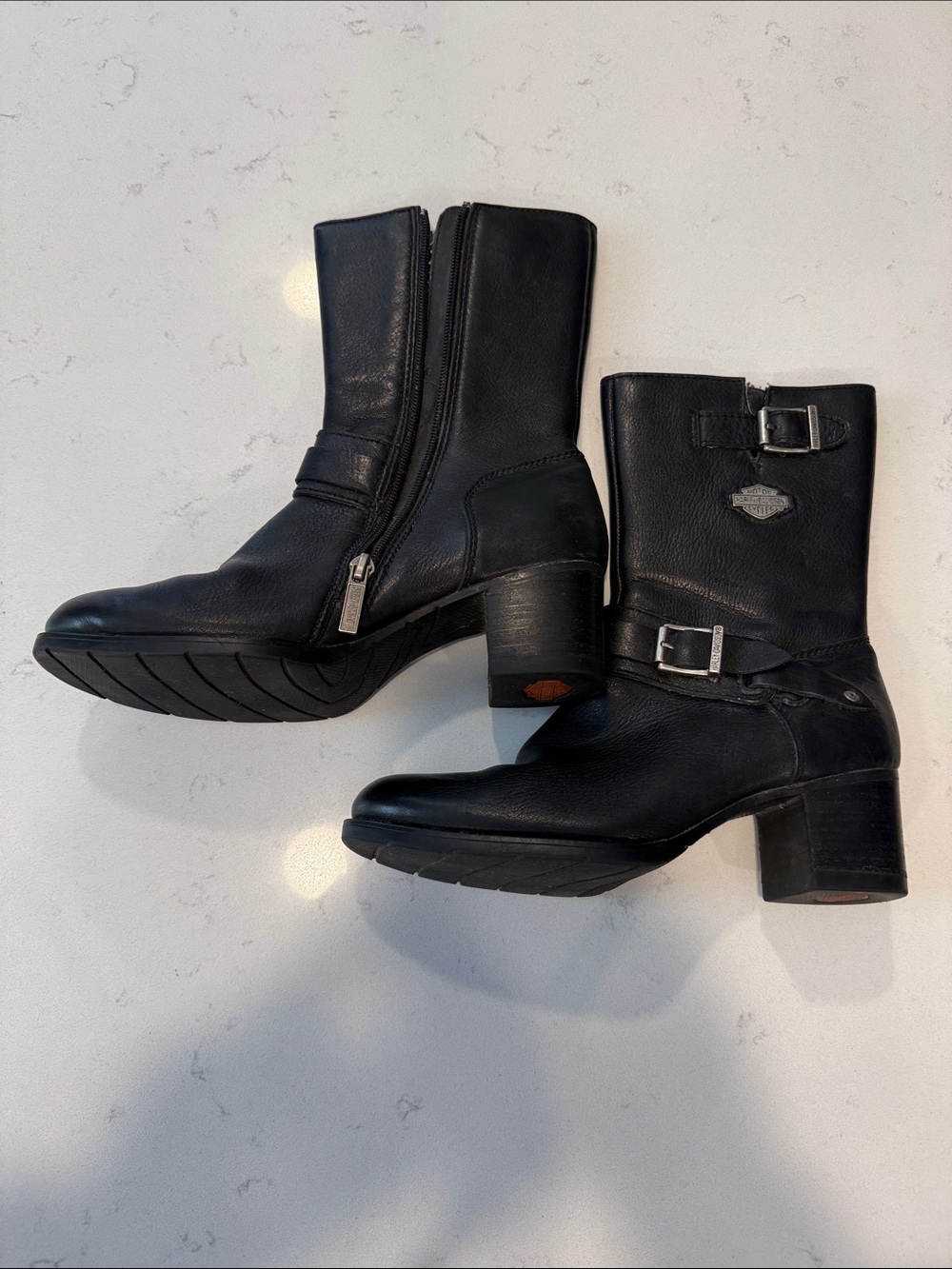 Harley-Davidson Black Leather Mid-Calf Buckle Heeled BootsSize 5 1/2